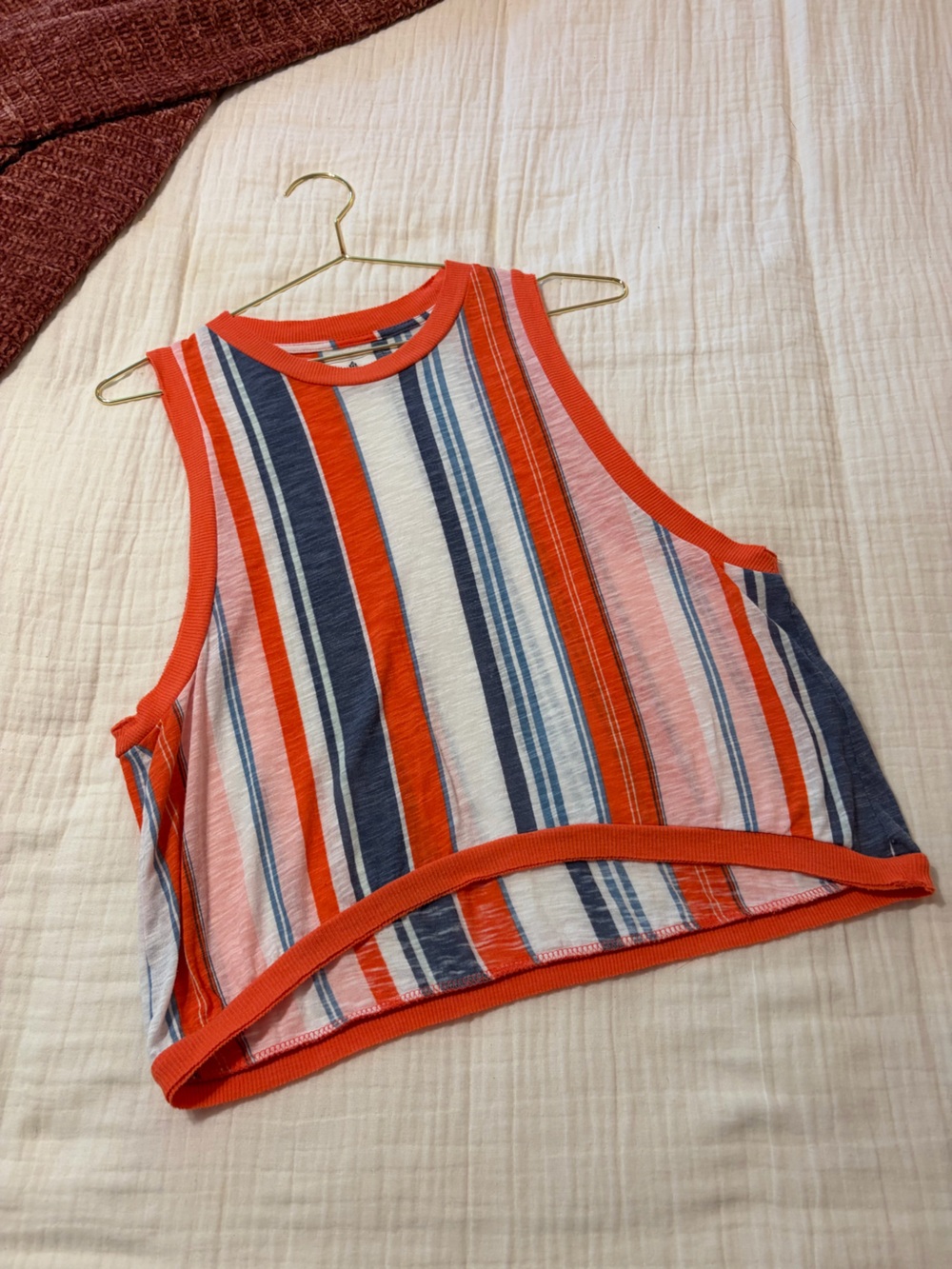 Free People Love printed Steph Striped Hibiscus Tank Top - Coral, Navy & White